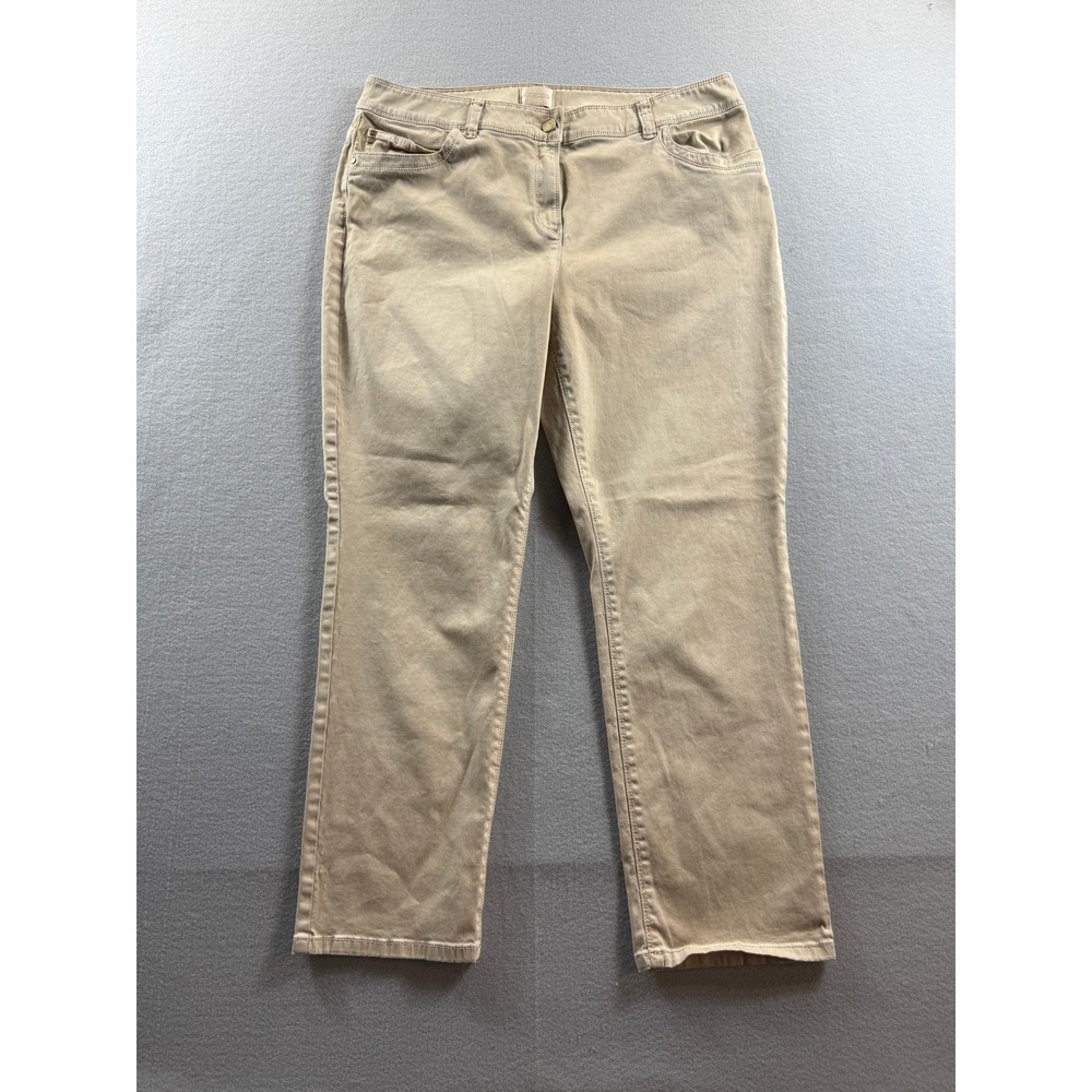 Chico's So Slimming Skimmer Pants Women 2 Tan Straight Leg Cotton Blend 34x27